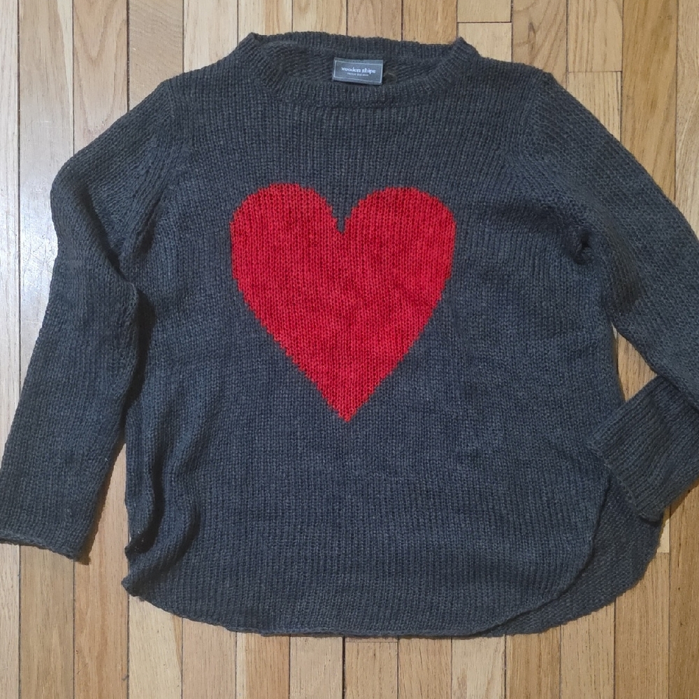 Wooden Ships Gray Sweater with Red Heart